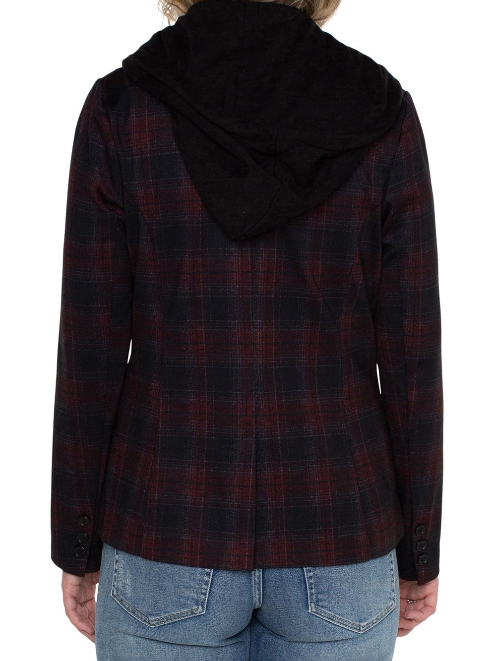 Liverpool Los Angelas Plaid Boyfriend Blazer with Removable Hoodie - Picture 3 of 9